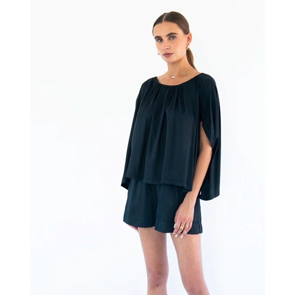 Neu Nomads Julietta Blouse Women Large Black Organic Cotton Cape Top Boho Luxe